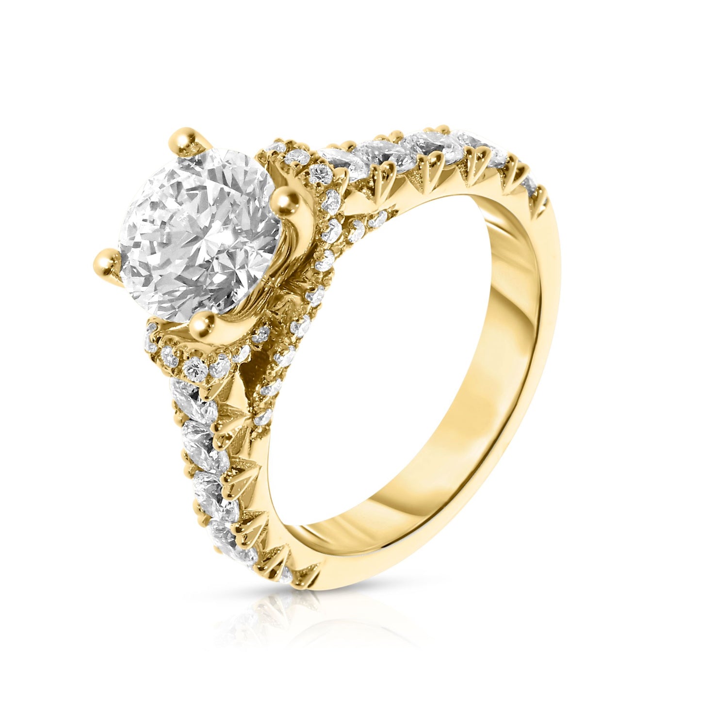 White Gold Sidestone Ring with Round Diamond – Eternal Dawn