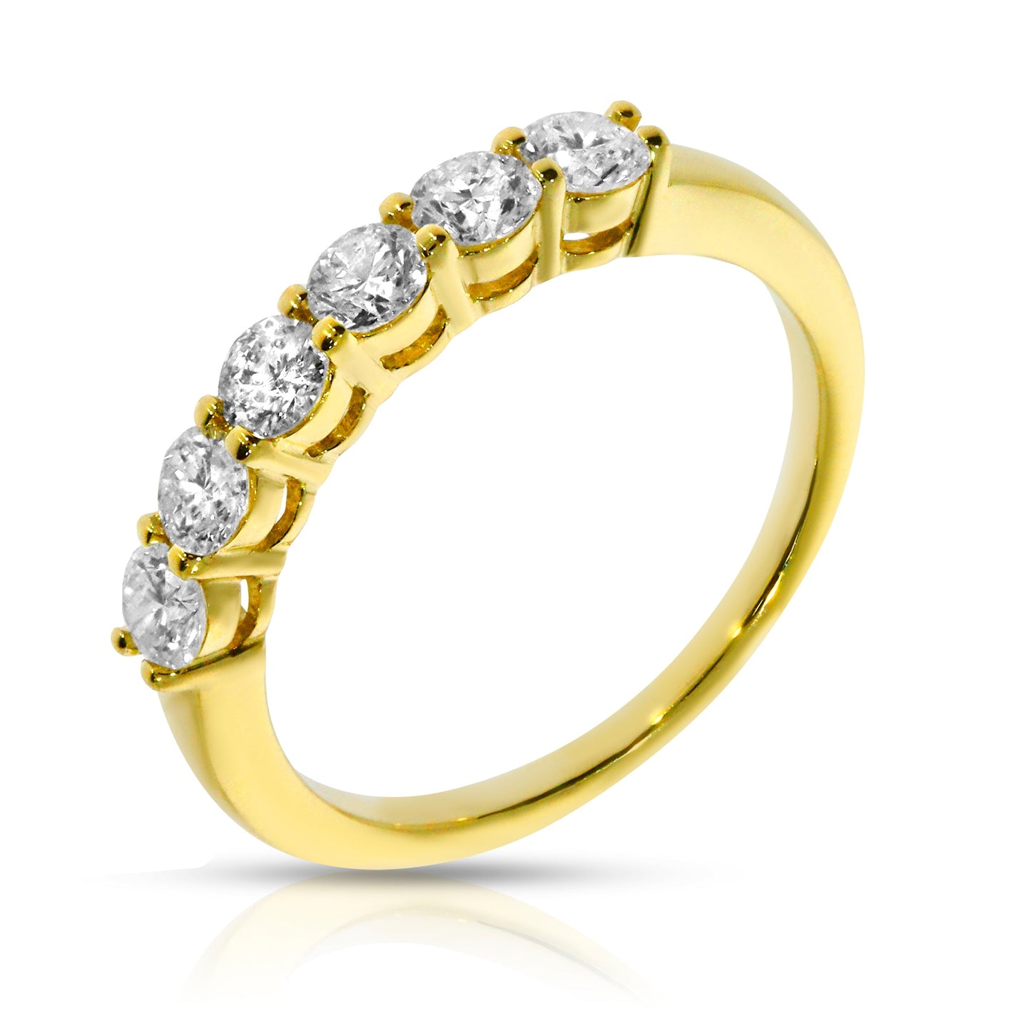 Crafted from gold with round-cut diamonds, the Celestial Whispers ring symbolizes eternal grace. Ideal for anniversaries or milestones.