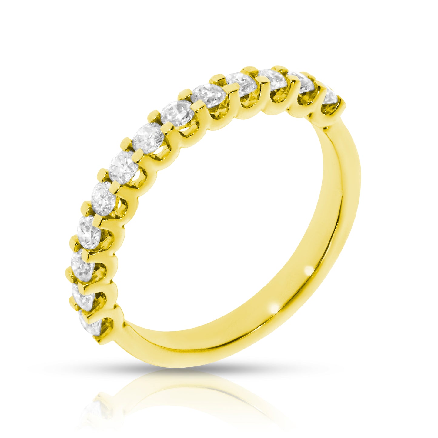 Radiating the eternal dance of stars, the "Celestial Infinity" Gold eternity ring captures the night's timeless beauty. With resplendent round-cut diamonds encircling the band, each gem speaks of everlasting moments and lasting devotion. This seamless ring design symbolizes unbroken connections, making it an exquisite gift for celebrating enduring love, commemorating anniversaries, or honoring personal milestones that shimmer as brightly as the cosmos.