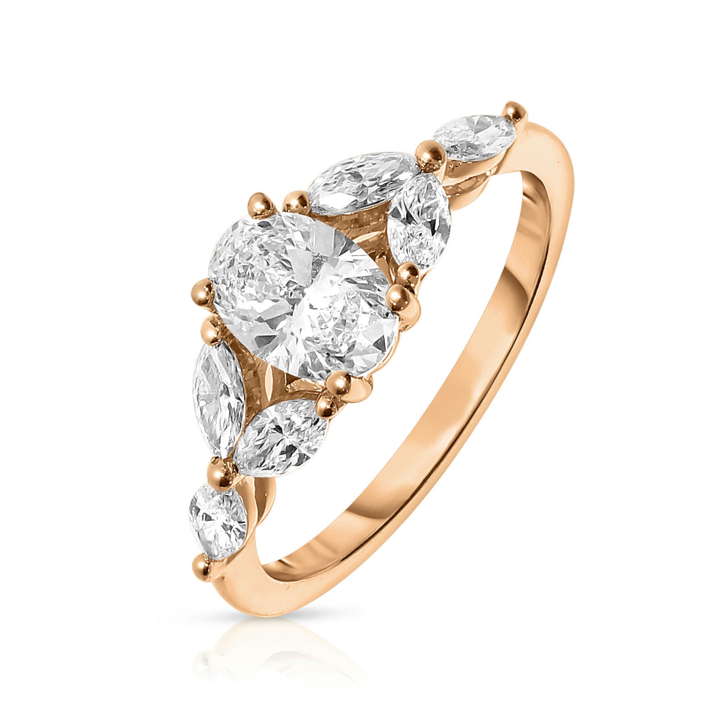 Gold Oval Diamond Sidestone Ring – Celestial Harmony