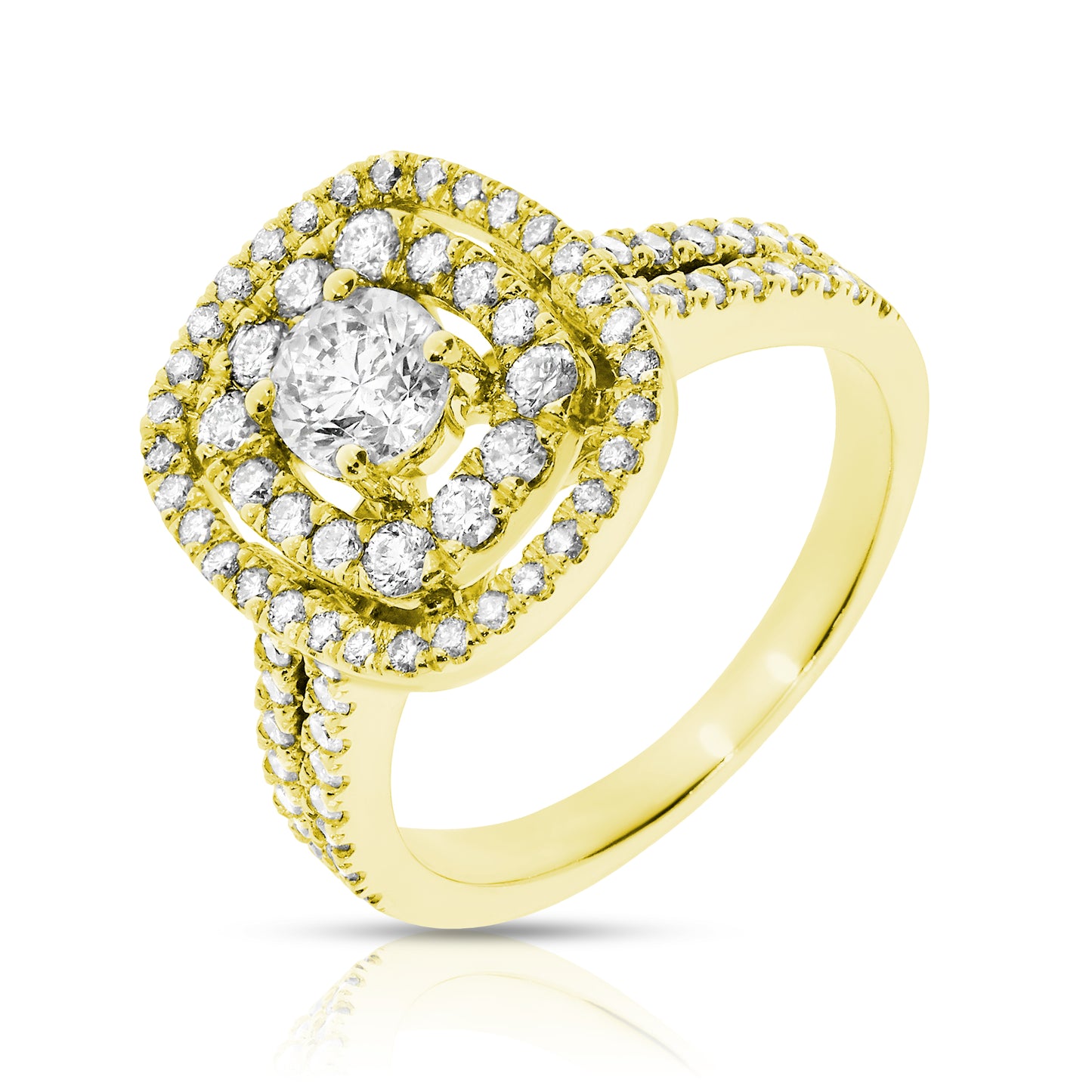 Embrace the enchanting allure of the night sky with the "Lunar Halo" ring, crafted in luminous gold, featuring a radiant round-cut diamond and smaller stones. A symbol of everlasting love and celestial elegance, perfect for engagements.