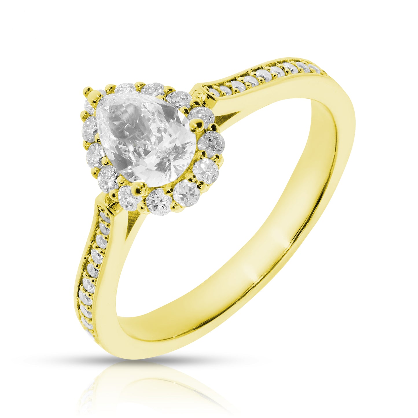 Diamond Halo Ring in White Gold with Pear-Cut Diamond – The Celestial Tear