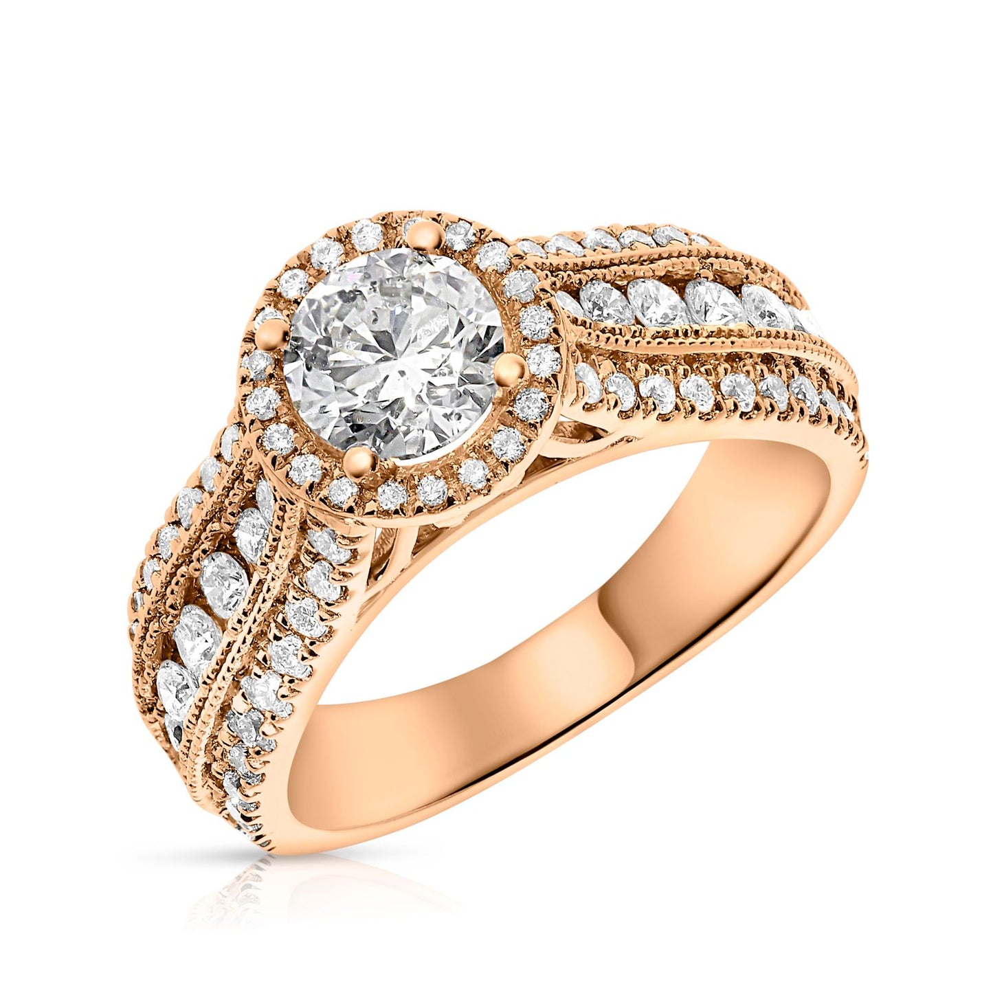 Ring in Gold with Round-Cut Diamond – Celestial Halo
