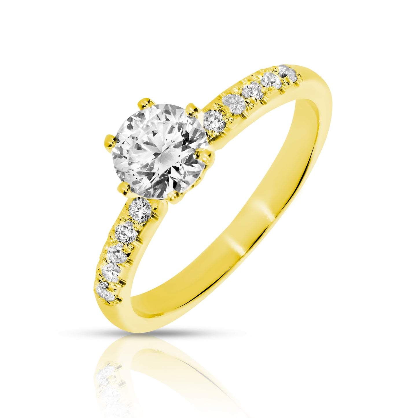 Gold Sidestone Ring with Round Diamond – Harmonic Elegance | Sidestone Rings