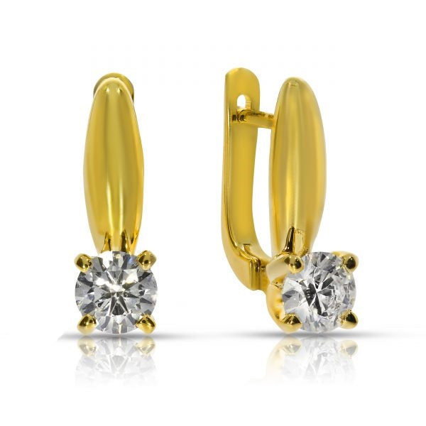 Gold Stud Earrings with Round Diamonds – Hexagonal Harmony | Stud Earrings