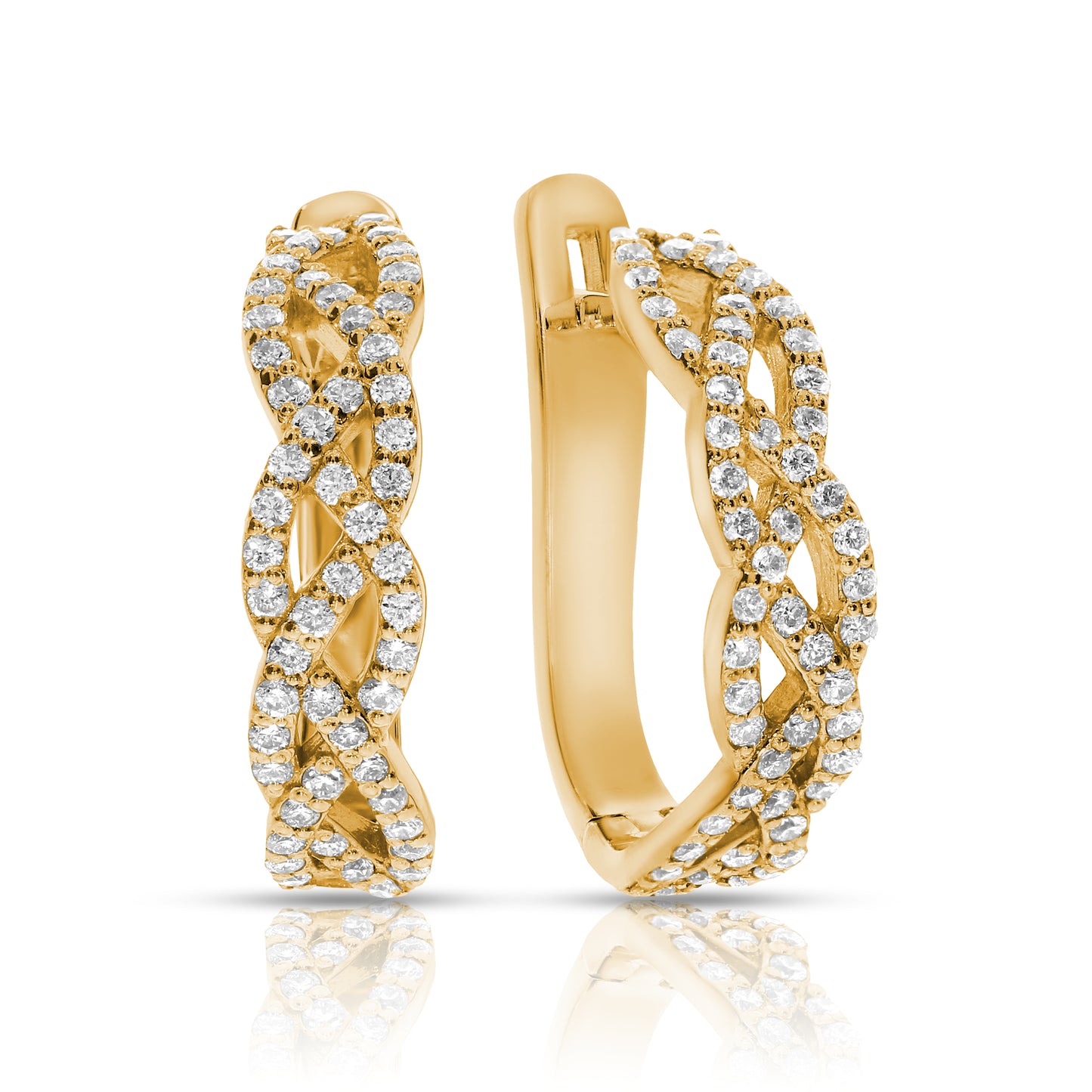 Gold Huggie Earrings with Round Diamonds – Eternal Weave | Huggie Earrings