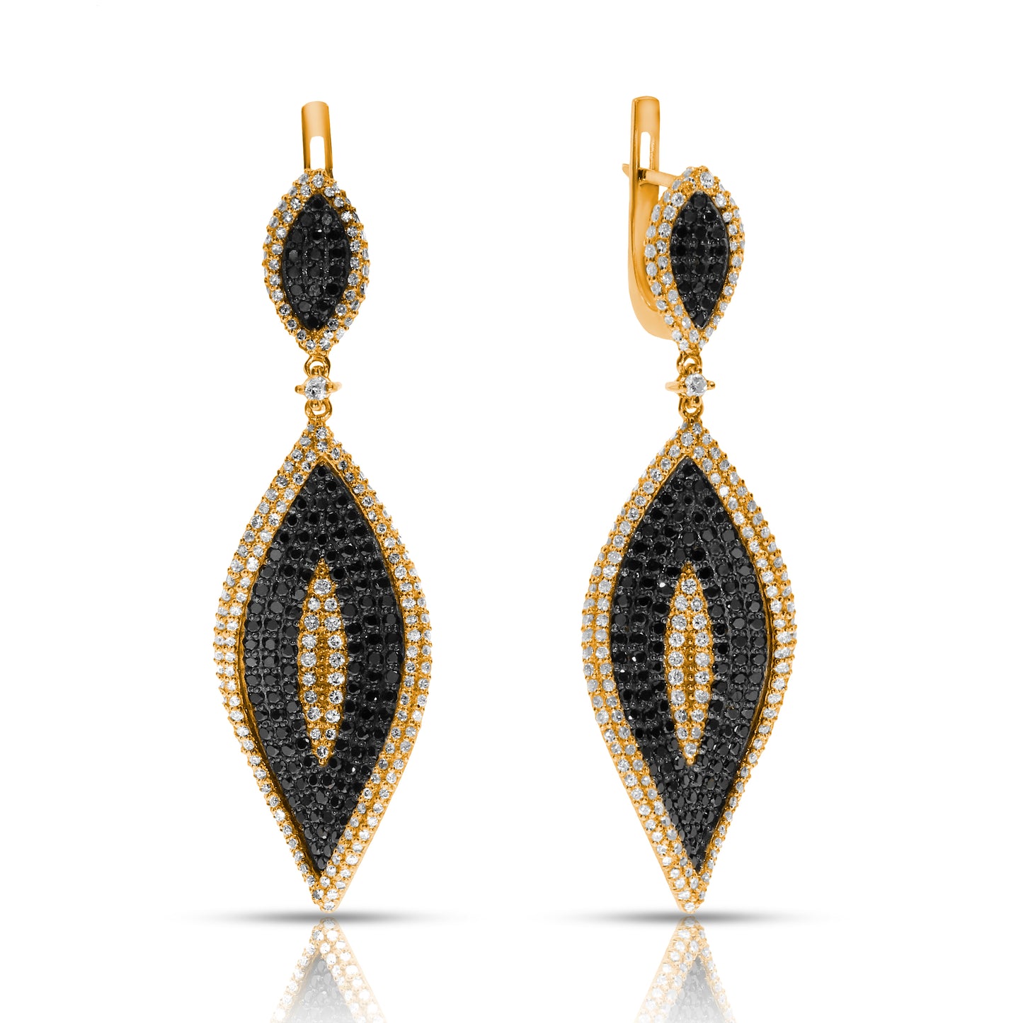 Capture celestial allure with Eclipse's Dance earrings, featuring black and round diamonds. Available in 14K or 18K gold. Perfect for milestones and elegance.