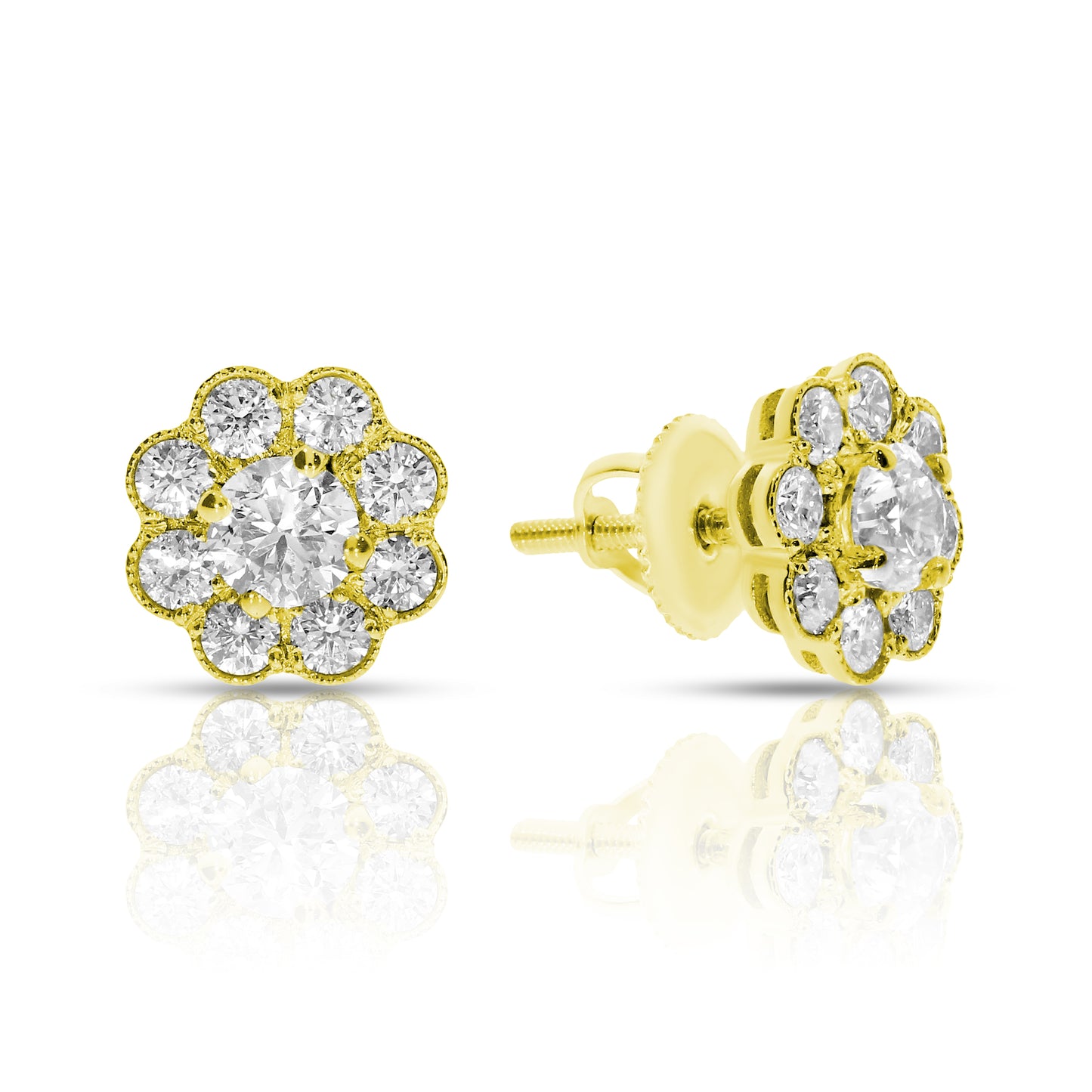 Gold Stud Earrings with Round Diamonds – Celestial Blossom | Stud Earrings