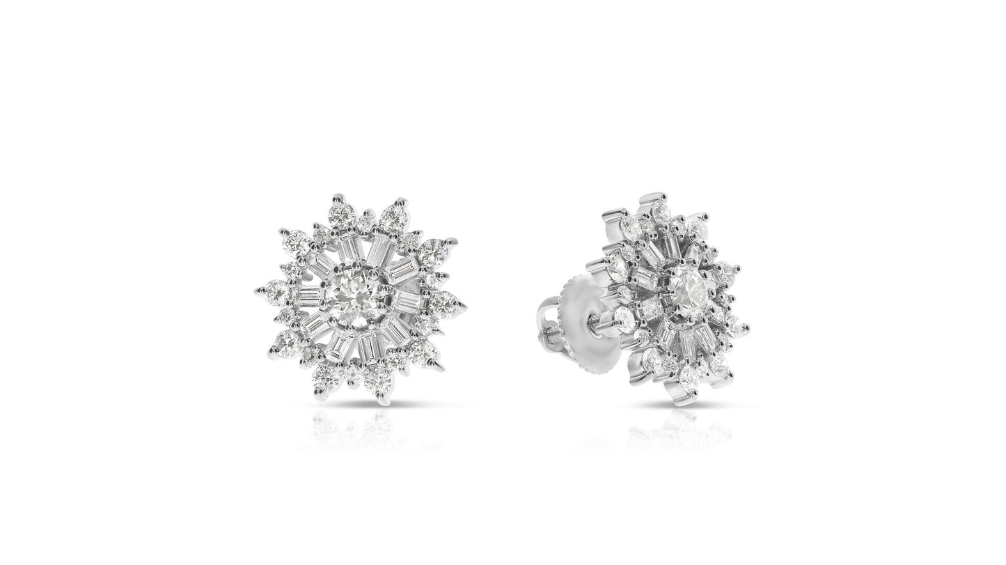 Boucles d'oreilles à tige en diamant de 1,20 carat, motif flocon de neige