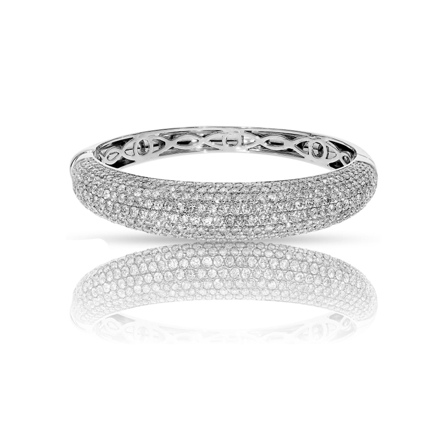 Adorn your wrist with Cosmic Halo, a bangle bracelet of round-cut diamonds. Available in 14K or 18K gold. Ideal for milestone gifts or personal elegance.