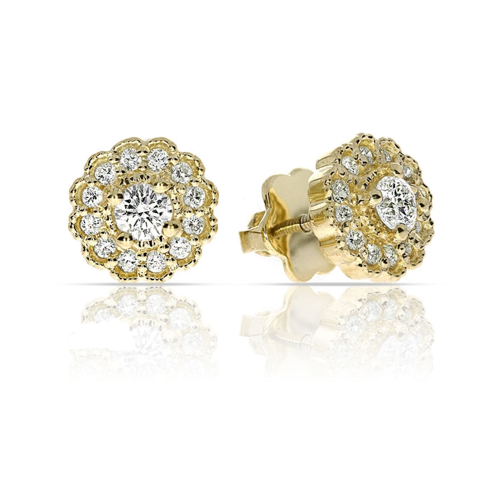 Stud Earrings in Gold with Round Diamonds – Celestial Blossoms