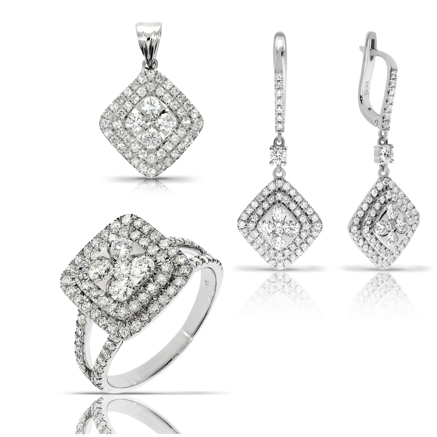 Set aus Weißgoldschmuck mit Diamanten Daisy Flower