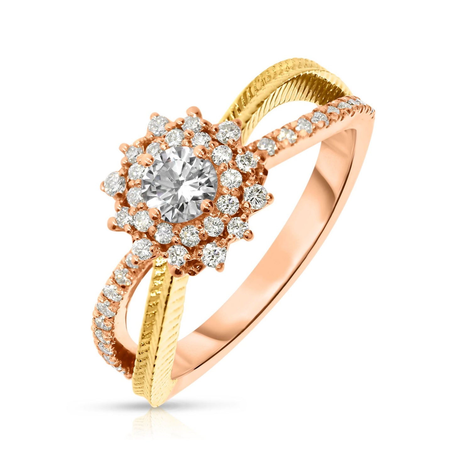 Discover the Celestial Harmony ring, meticulously crafted in gold with a diamond halo, perfect for commemorations and personal achievements.