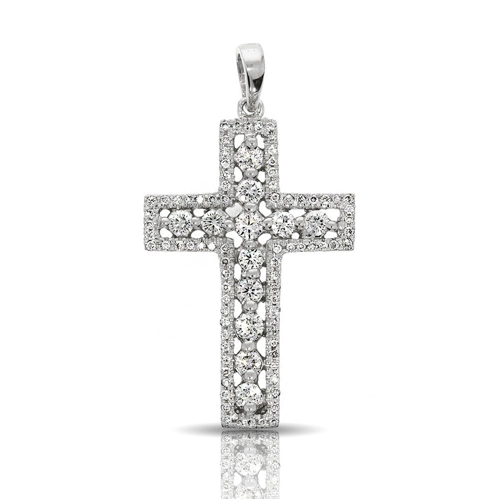 Silver Cross Pendant with Round Diamonds – Celestial Guardian | Nocturne