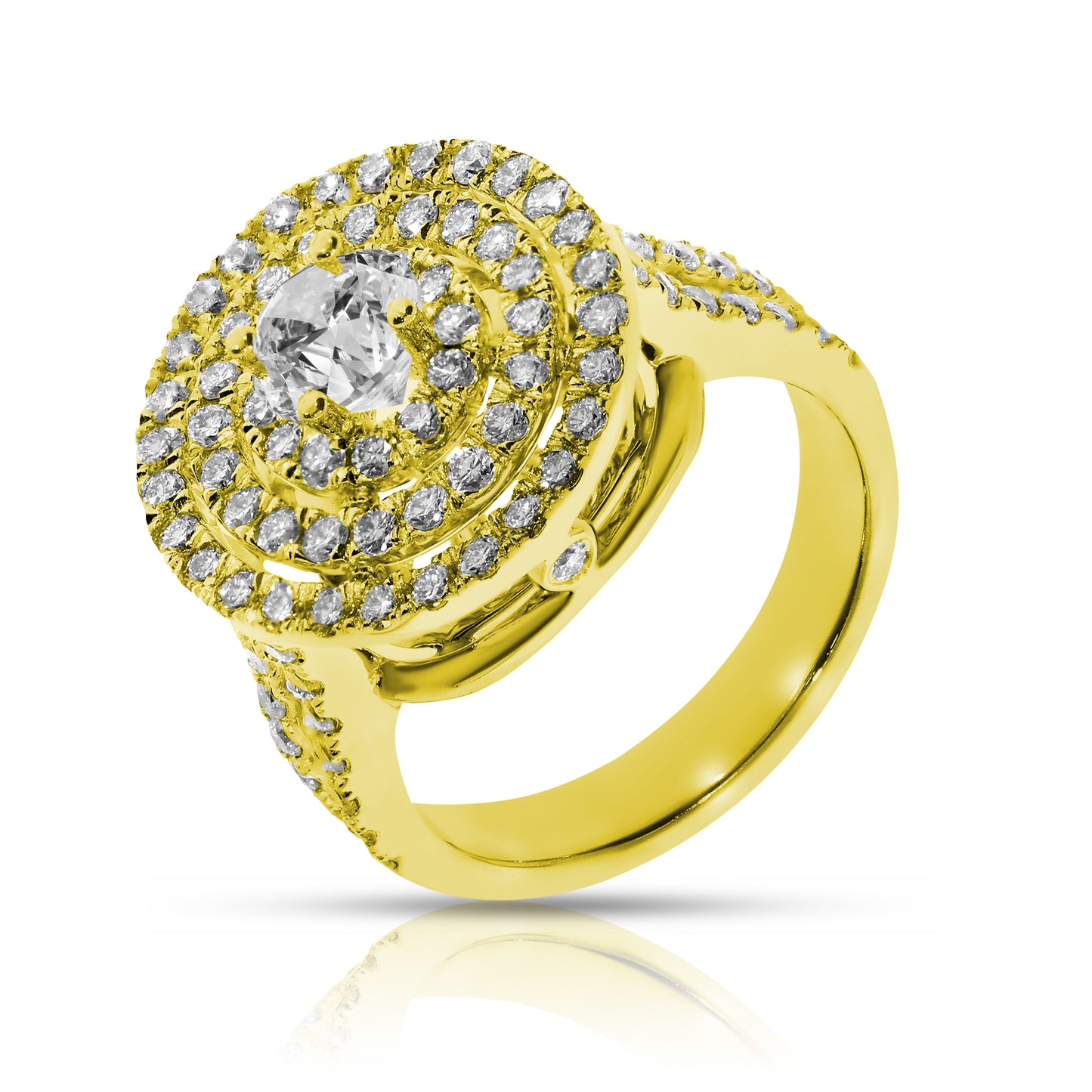 Revel in the harmonious beauty of the cosmos with our "The Celestial Chorus" diamond halo ring. This masterpiece showcases a central round-cut diamond, radiating brilliance, encircled by a celestial halo of glittering diamonds. Expertly crafted in lustrous gold, this ring stands as a beacon of elegance and timeless sophistication. Ideal for commemorating a beloved partner or as a radiant token of self-celebration.