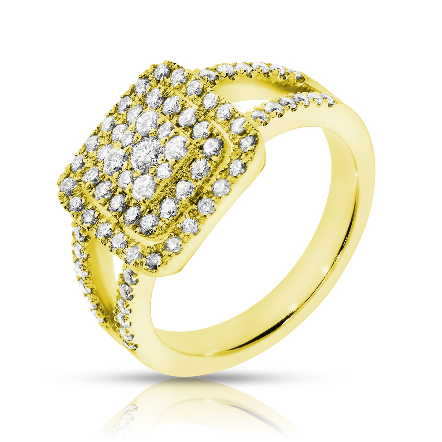Discover the captivating allure of celestial events with our 'Eclipse Dalliance' gold halo ring. Featuring round diamonds, this ring celebrates life's luminous milestones. Perfect for those who treasure the cosmos.
