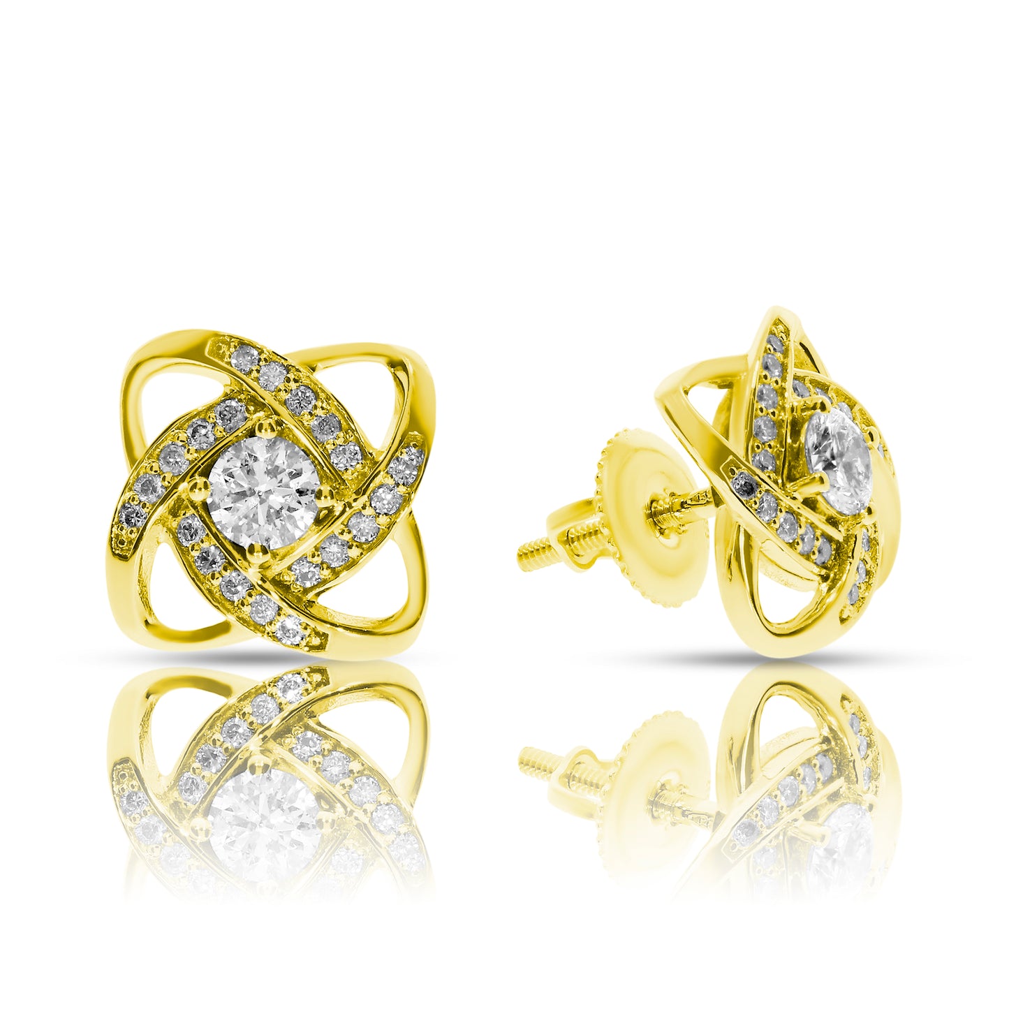 Stud Earrings in Precious Metal with Round Diamonds – Celestial Harmony