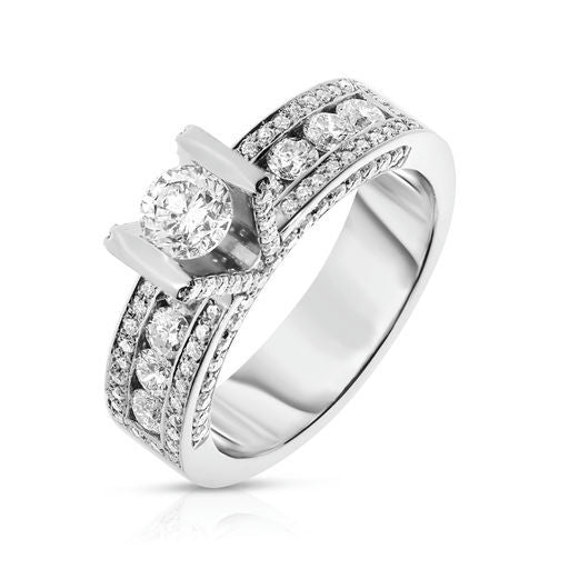 Sidestone Ring in White Gold with Round Diamond – Celestial Harmony
