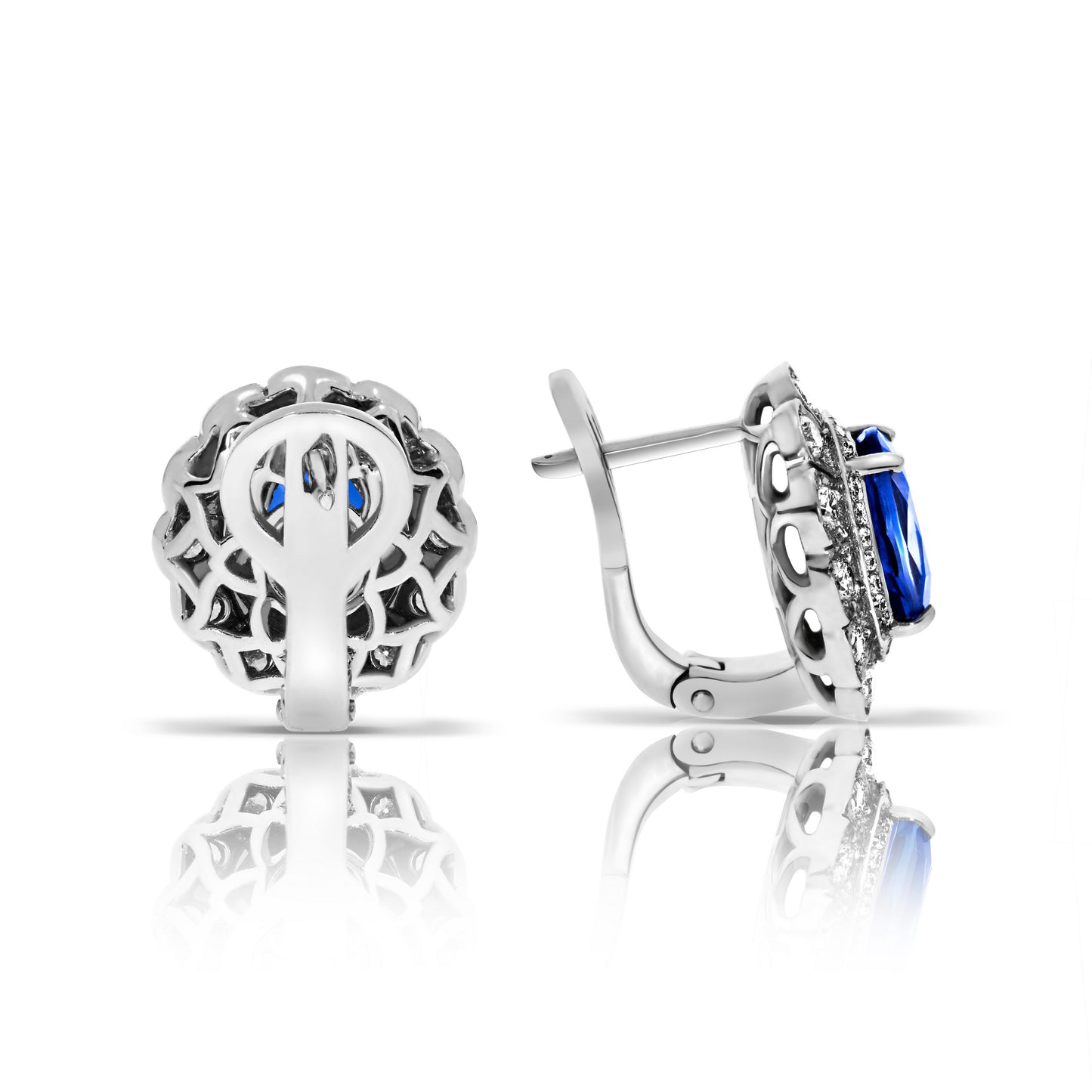 Gold Earrings with Oval Sapphire and Diamonds – Celestial Petals | Diffusion