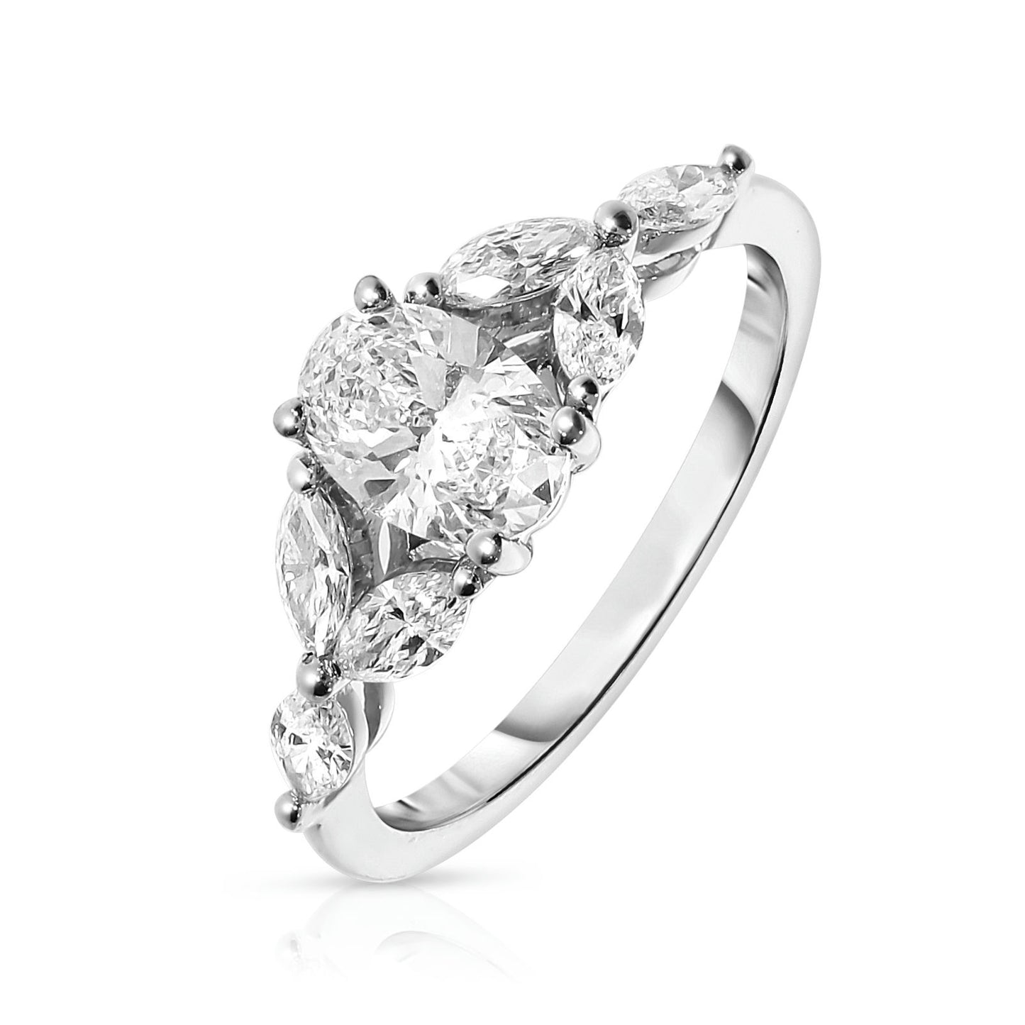 Gold Oval Diamond Sidestone Ring – Celestial Harmony