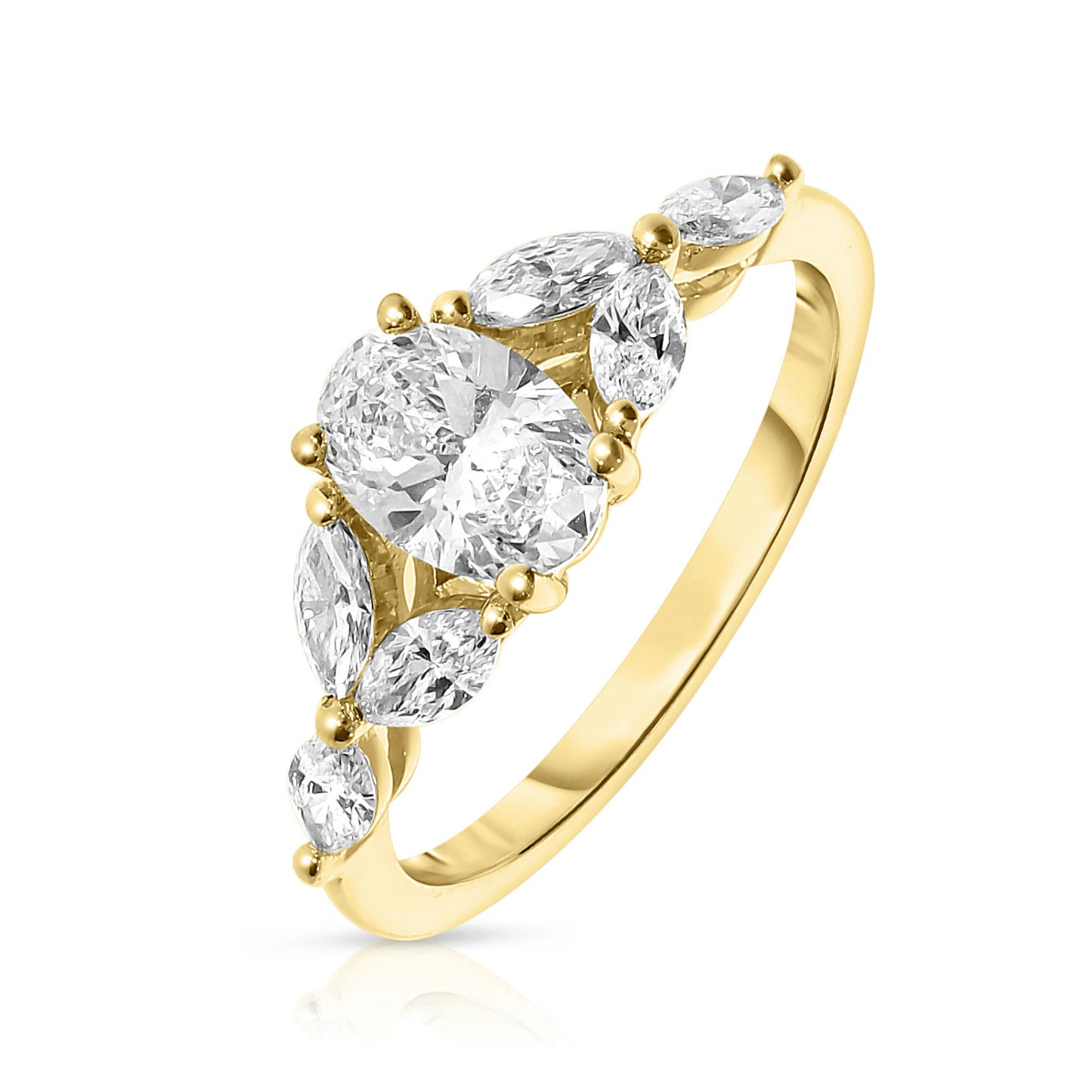 Gold Oval Diamond Sidestone Ring – Celestial Harmony
