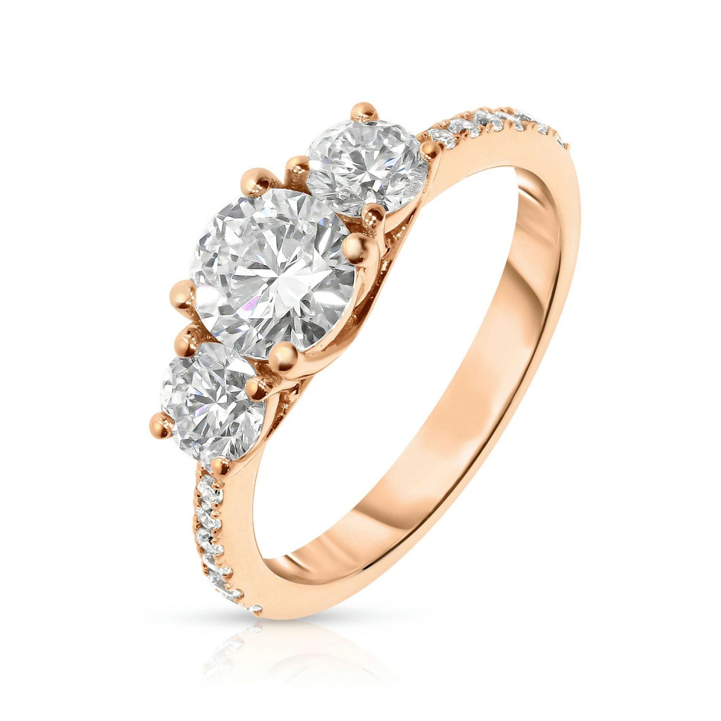 Gold Sidestone Ring with Round Diamonds – Trinity Brilliance | Sidestone Rings