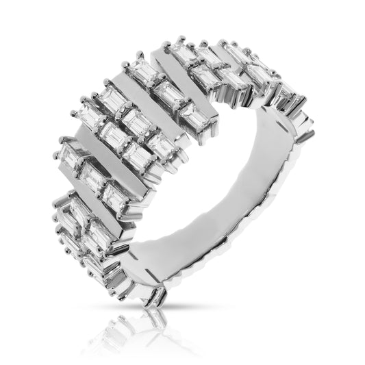 Embrace the elegance of infinity with 'The Celestial Hymn,' an eternity ring crafted in lustrous gold. Adorned with baguette-cut diamonds, the piece is a shimmering band reminiscent of constellations, embodying harmony and timeless love. Ideal for anniversaries or special milestones.