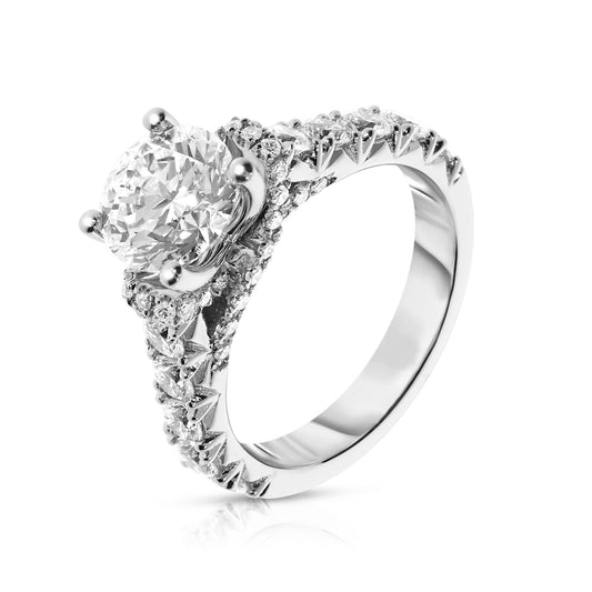 White Gold Sidestone Ring with Round Diamond – Eternal Dawn