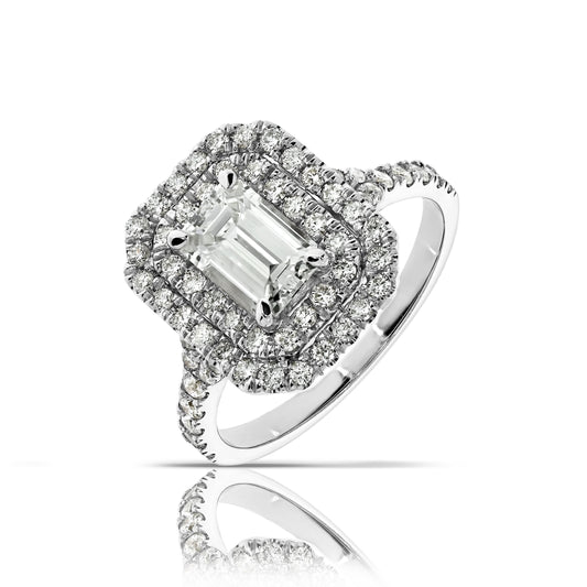 Emerald-Cut Diamond Halo Ring – Celestial Reflections