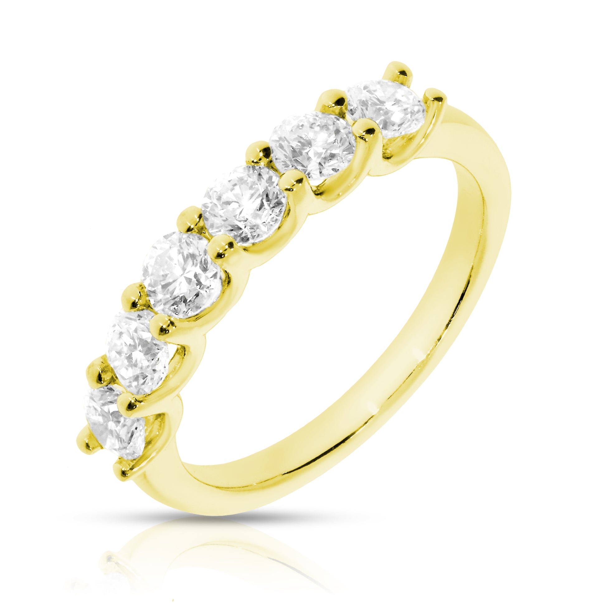 Embrace the everlasting bond of love with the 'Circle of Light.' This eternity ring in gold features a continuous band of round-cut diamonds, perfect for anniversaries or timeless connections.
