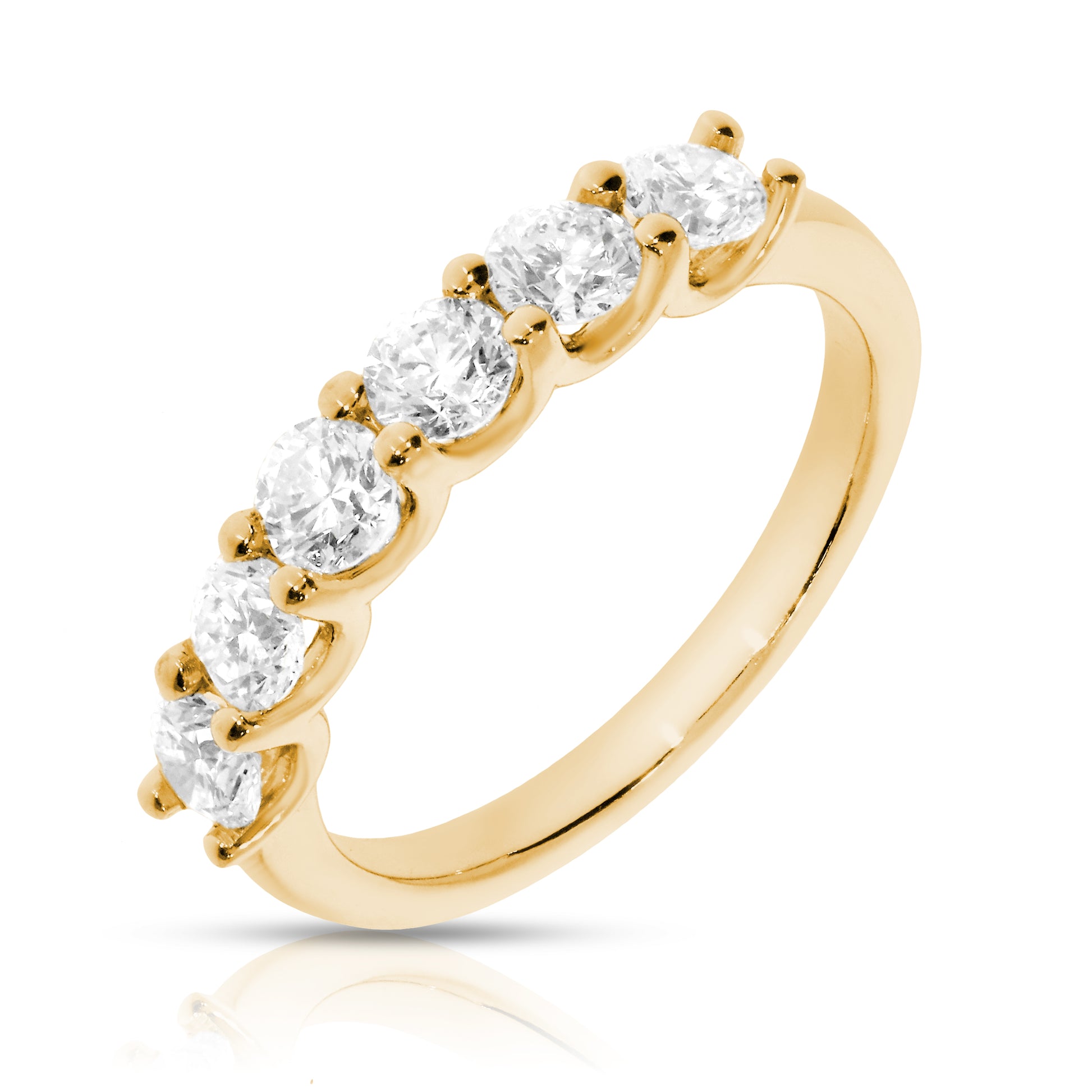 Embrace the everlasting bond of love with the 'Circle of Light.' This eternity ring in gold features a continuous band of round-cut diamonds, perfect for anniversaries or timeless connections.