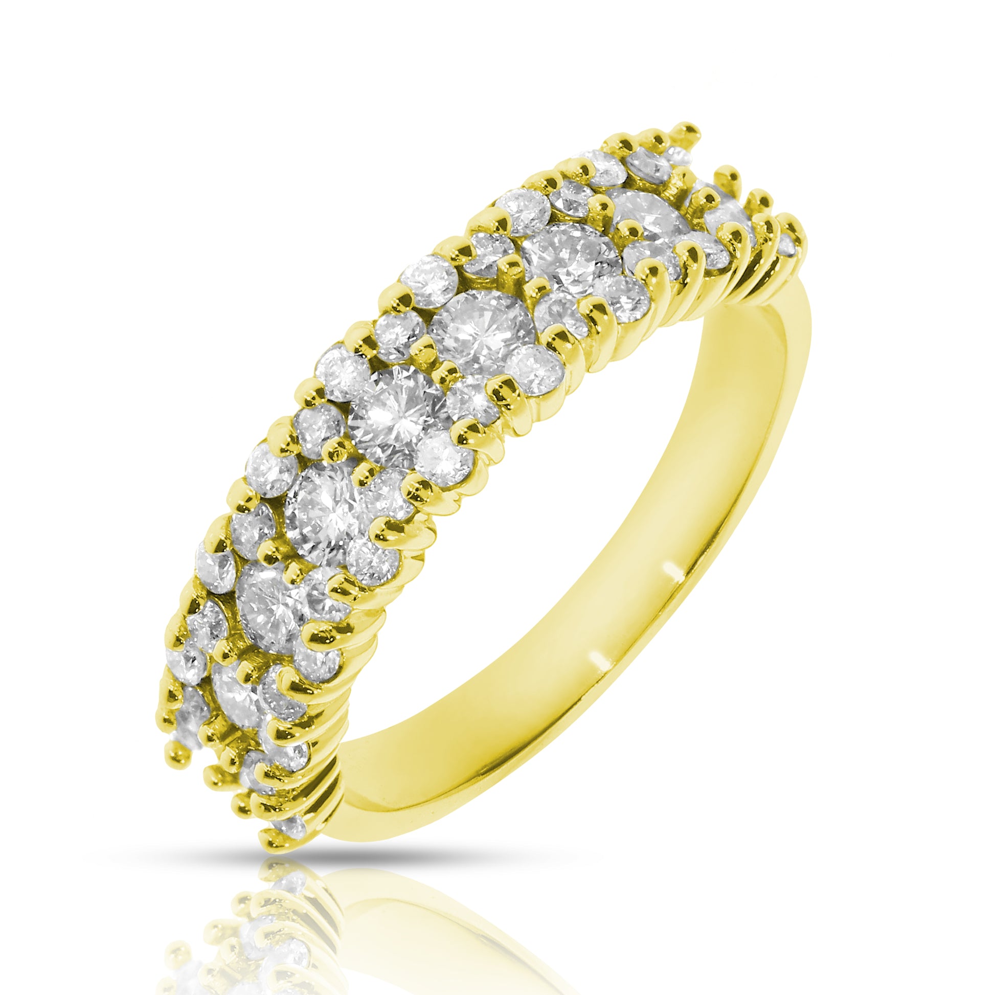 An ode to the infinite beauty and timeless allure of the cosmos, this gold ring embodies the grace of 'Celestial Eternity.' Adorned with a radiant constellation of round-cut diamonds, it captures the luminous essence of eternity, symbolizing unending love and eternal connection. The exquisite design enchants with its delicate brilliance, making it a perfect choice for celebrating a lifetime commitment, or a treasured gift to commemorate a significant milestone in one’s journey.