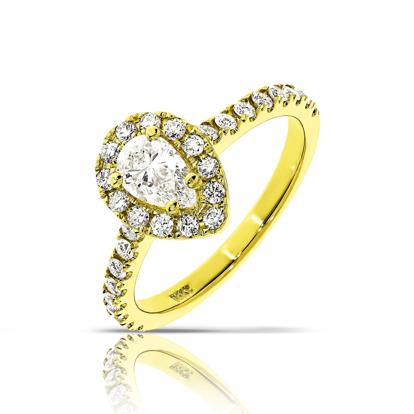 Gold Halo Ring with Pear Diamond – Lunar Tear | Halo Rings
