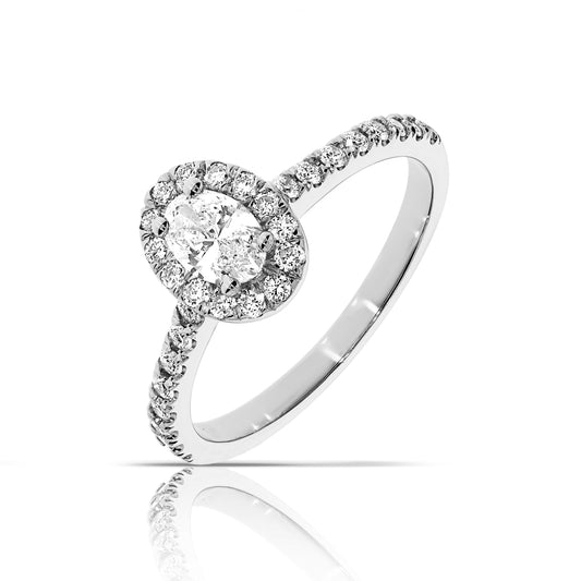 Halo Ring in White Gold with Oval Diamond – Celestial Lumina | Heavenly Grace