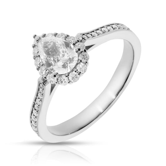 Diamond Halo Ring in White Gold with Pear-Cut Diamond – The Celestial Tear