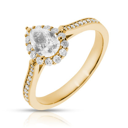 Diamond Halo Ring in White Gold with Pear-Cut Diamond – The Celestial Tear