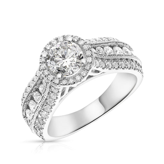 Ring in Gold with Round-Cut Diamond – Celestial Halo