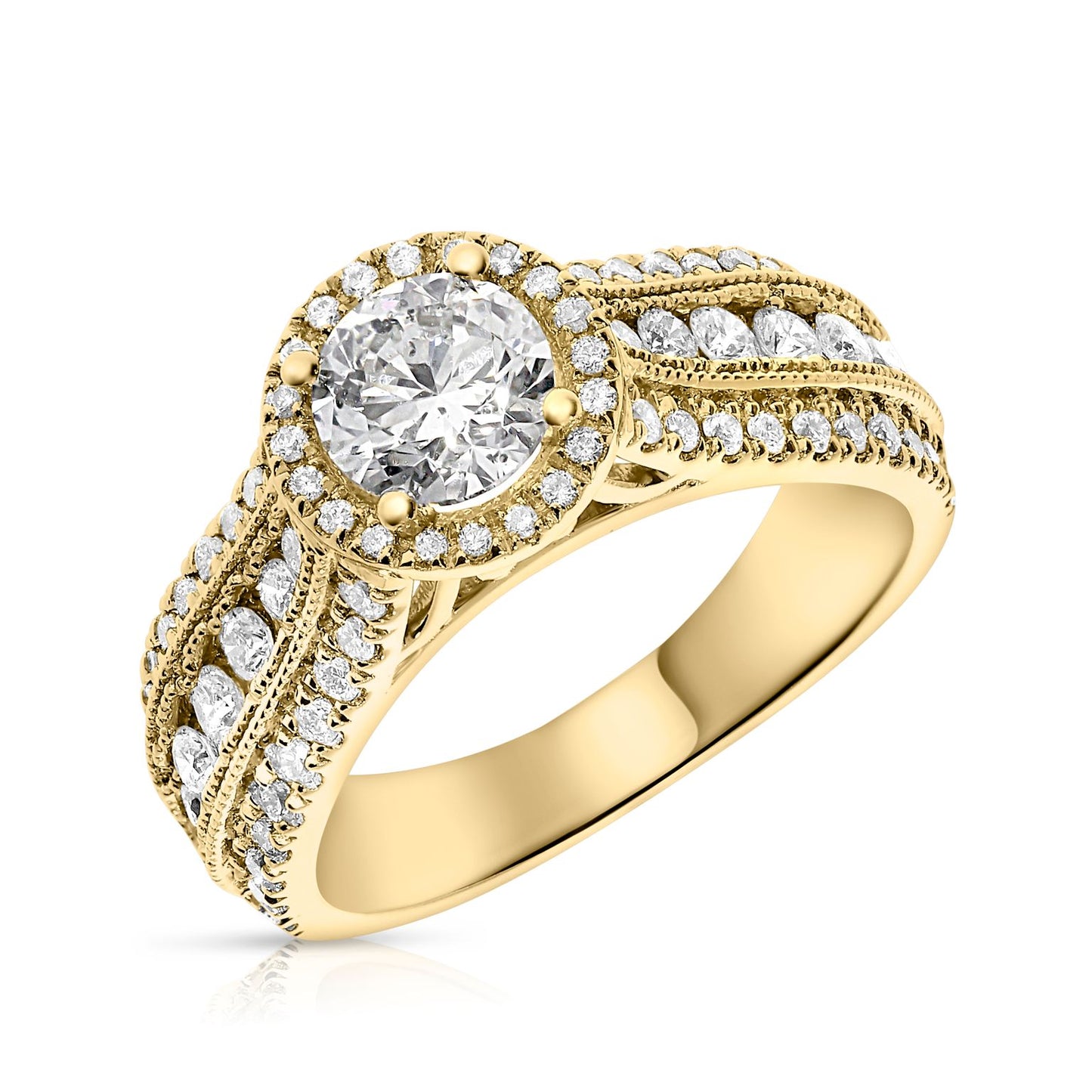 Ring in Gold with Round-Cut Diamond – Celestial Halo