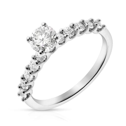 Gold Sidestone Ring with Round Diamond – Symphony of Stars | Sidestone Rings
