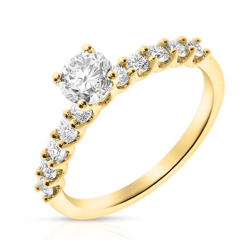 Gold Sidestone Ring with Round Diamond – Symphony of Stars | Sidestone Rings