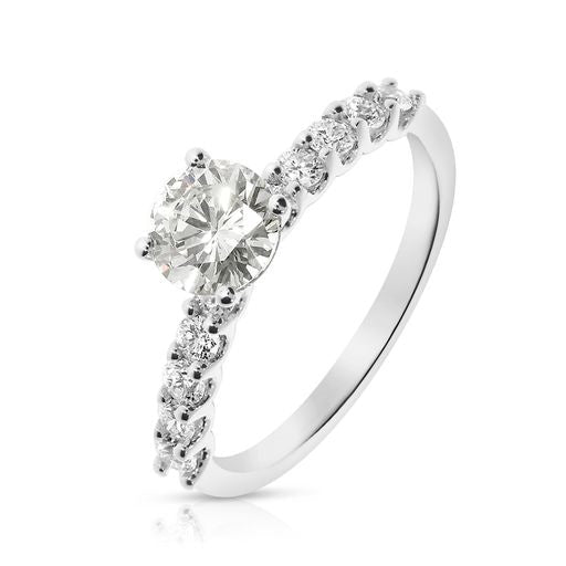 Sidestone Ring in White Gold with Round Diamond – Celestial Harmony