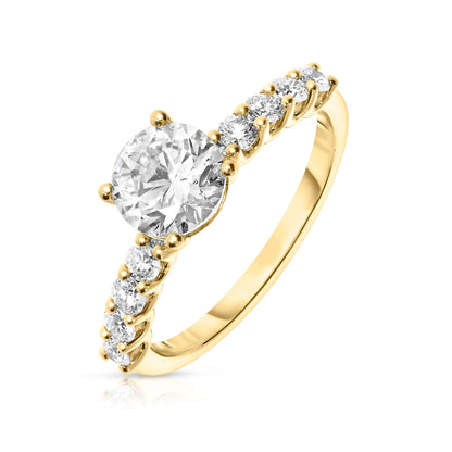 White Gold Sidestone Ring with Round Diamond – Eternal Celeste | Illumina