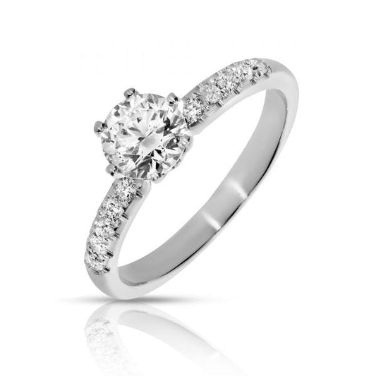 Gold Sidestone Ring with Round Diamond – Harmonic Elegance | Sidestone Rings