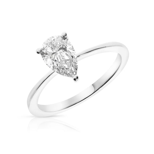 Gold Solitaire Ring with Pear Diamond – Tear of the Moon | Solitaire Rings
