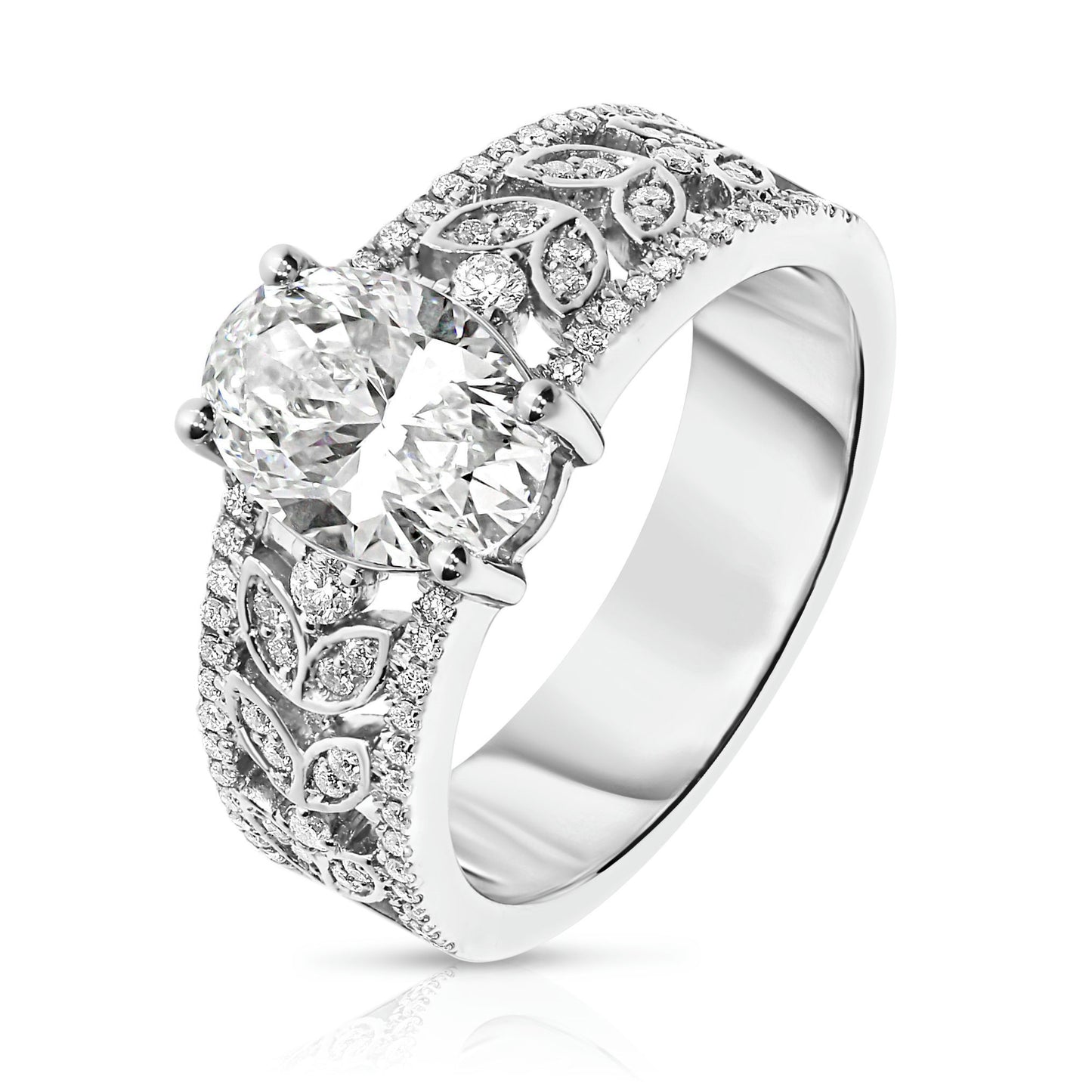 Gold Sidestone Ring with Oval Diamond – "The Celestial Embrace"