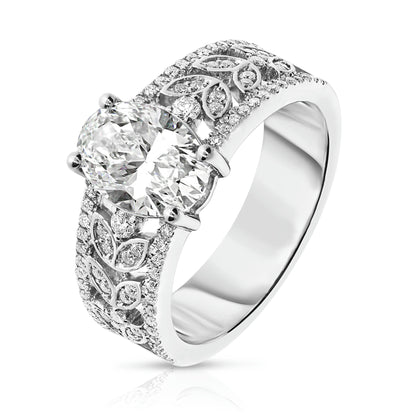 Gold Sidestone Ring with Oval Diamond – "The Celestial Embrace"
