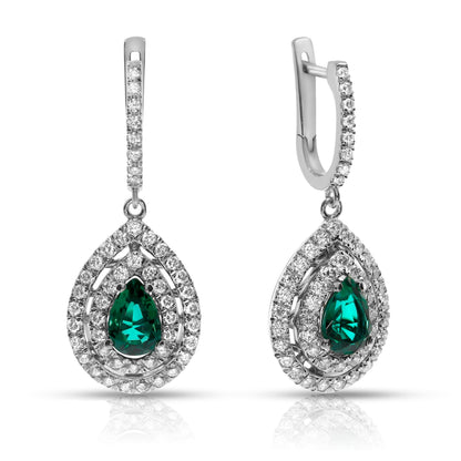 Boucles d'oreilles pendantes en émeraude et diamant 4 carats, motif vague océanique