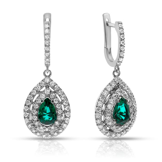 Boucles d'oreilles pendantes en émeraude et diamant 4 carats, motif vague océanique