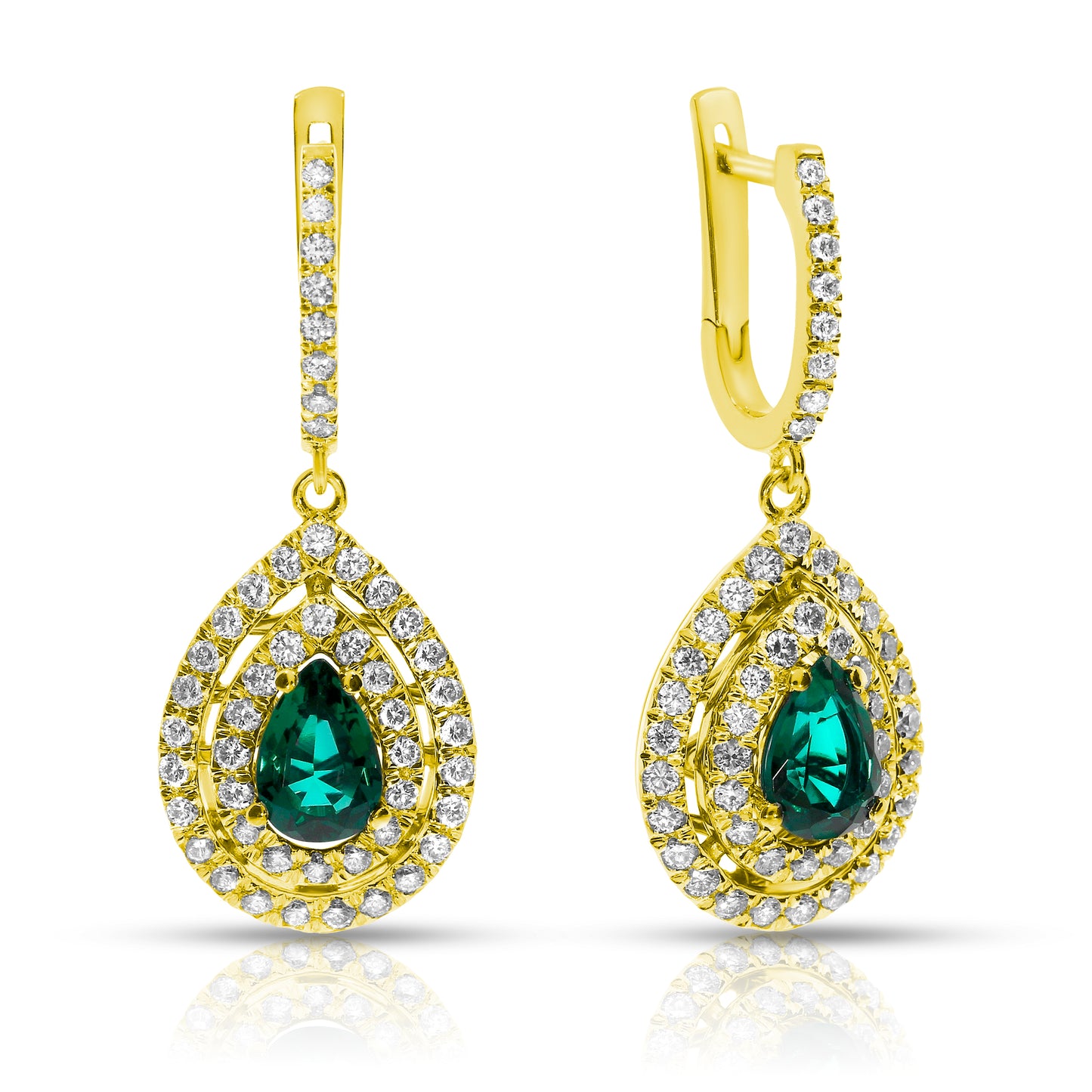 Boucles d'oreilles pendantes en émeraude et diamant 4 carats, motif vague océanique