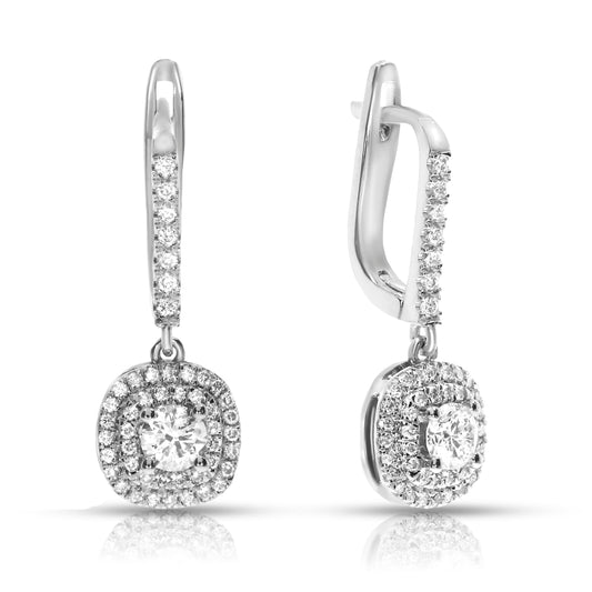 Embrace celestial elegance with Lunar Cascade gold earrings, adorned with shimmering round-cut diamonds. Available in 14K or 18K gold. Perfect for milestones and self-love moments.
